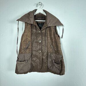 Animale Womens Quilted Brown Vest Jacket Oversized Collar Pockets Size 8 Outdoor